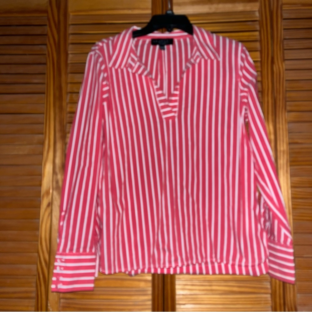 Laundry by Shelli Segal Long Sleeve V Neck Pullover Striped Blouse Top Size S‎